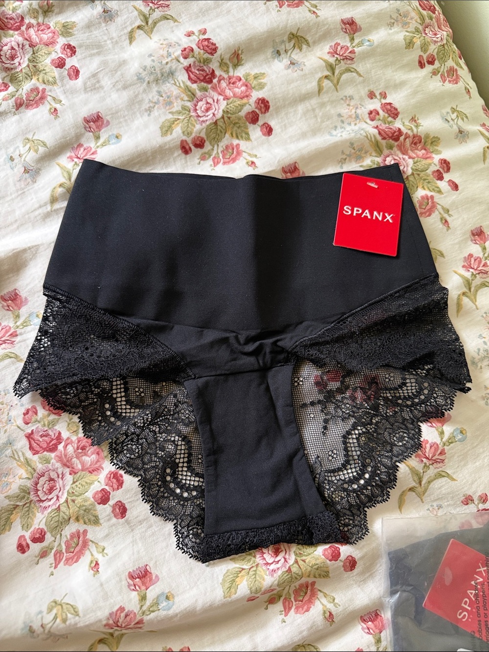 SPANX Black High-Waist Lace-Trim Shaping Briefs XS